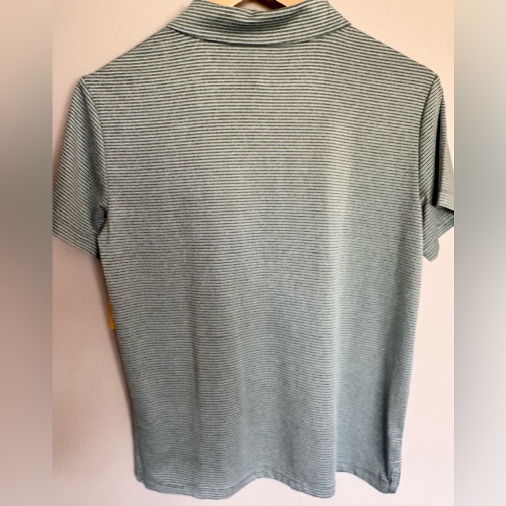 Boys' Light Green Striped Polo Shirt with Chest Pocket - Picture 2 of 4